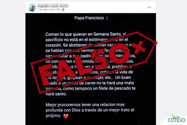 ¿Qué dijo el Papa sobre comer carne en Semana Santa?